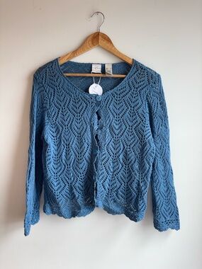 Emma James Dusty Blue Crochet Openwork Cardigan